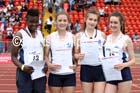 Junior girls 4 x 100 metres relay, 2015 English Schools Track and Field Champs., Gateshead Stadium. Photo: David T. Hewitson/Sports for All Pics